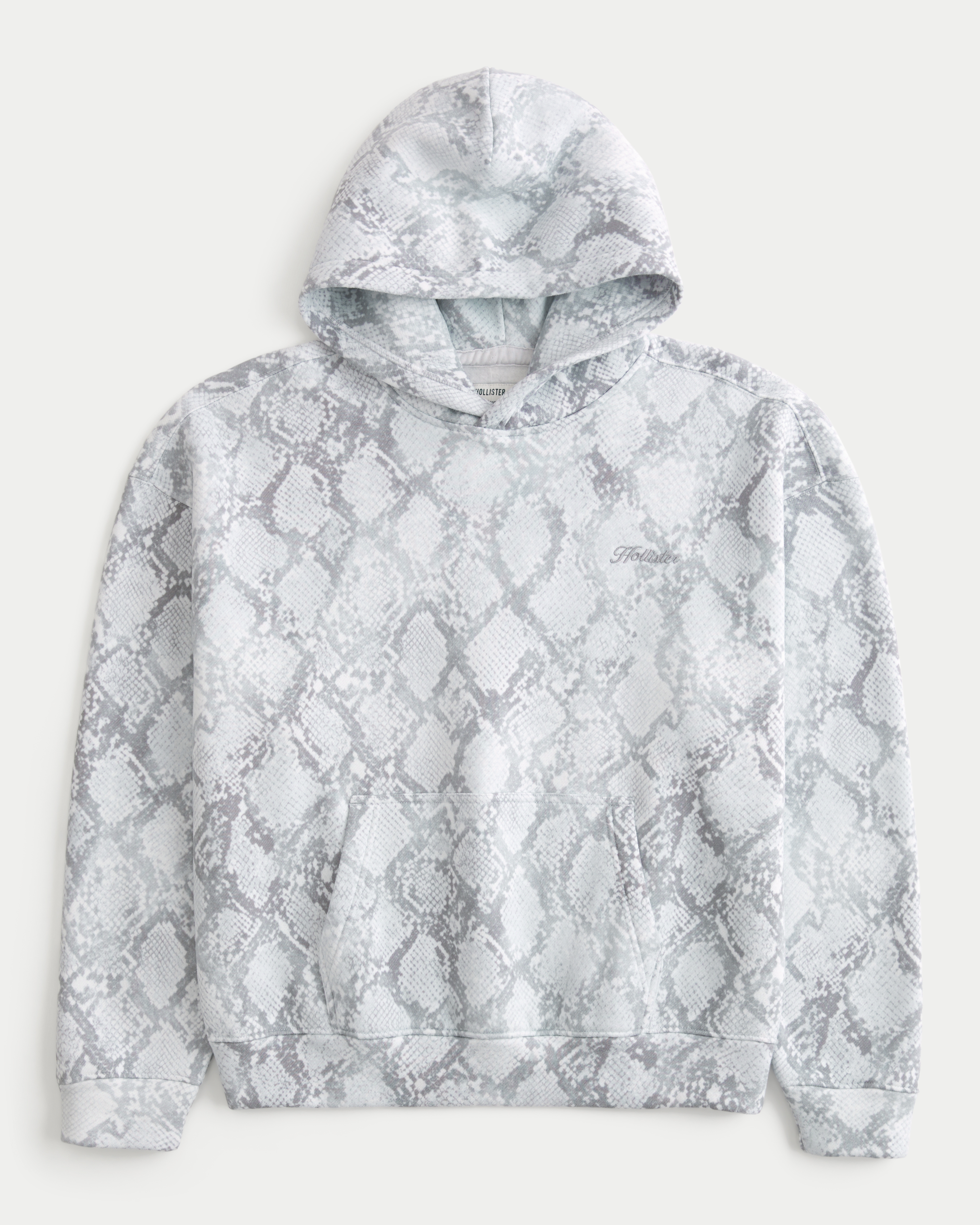 Boxy Crop Snakeskin Print Logo Hoodie