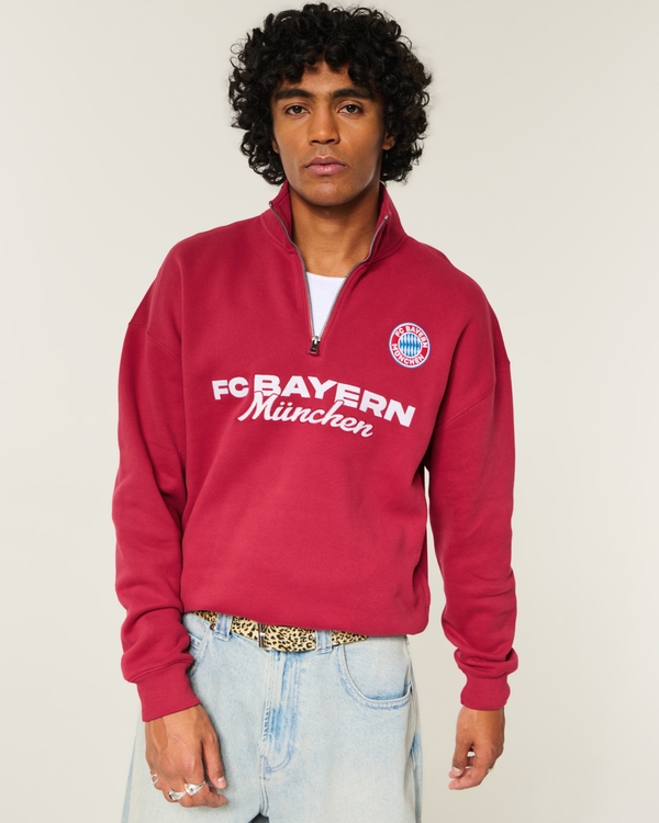 FC Bayern München Graphic Quarter-Zip Sweatshirt, Deep Red view 1