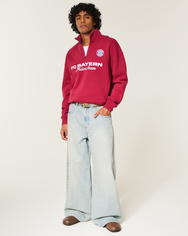 FC Bayern München Graphic Quarter-Zip Sweatshirt, Deep Red view 2