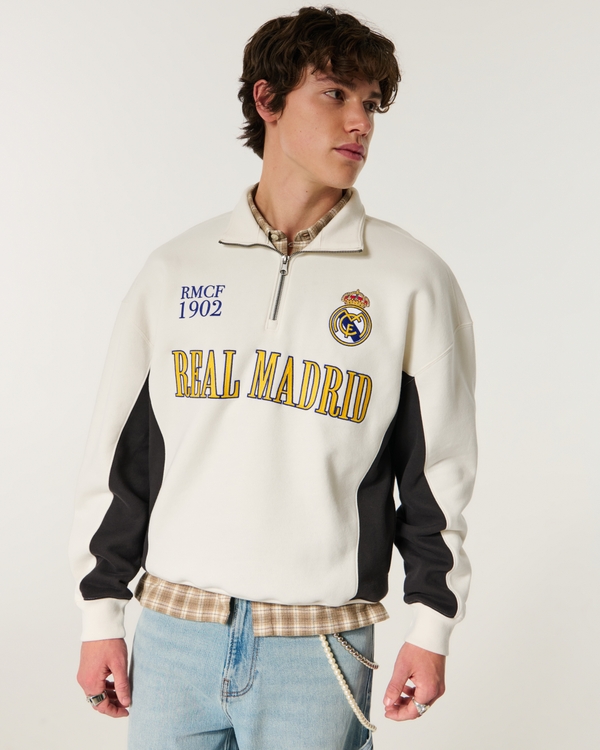 Real Madrid CF Graphic Quarter-Zip Sweatshirt, Cream view 1