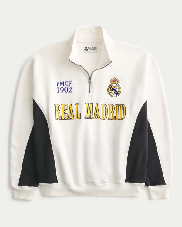 Real Madrid CF Graphic Quarter-Zip Sweatshirt, Cream view 1