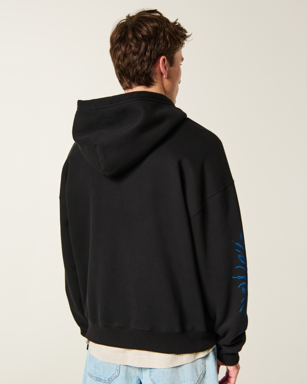 Boxy Zip-Up High Voltage Graphic Hoodie, Black view 2