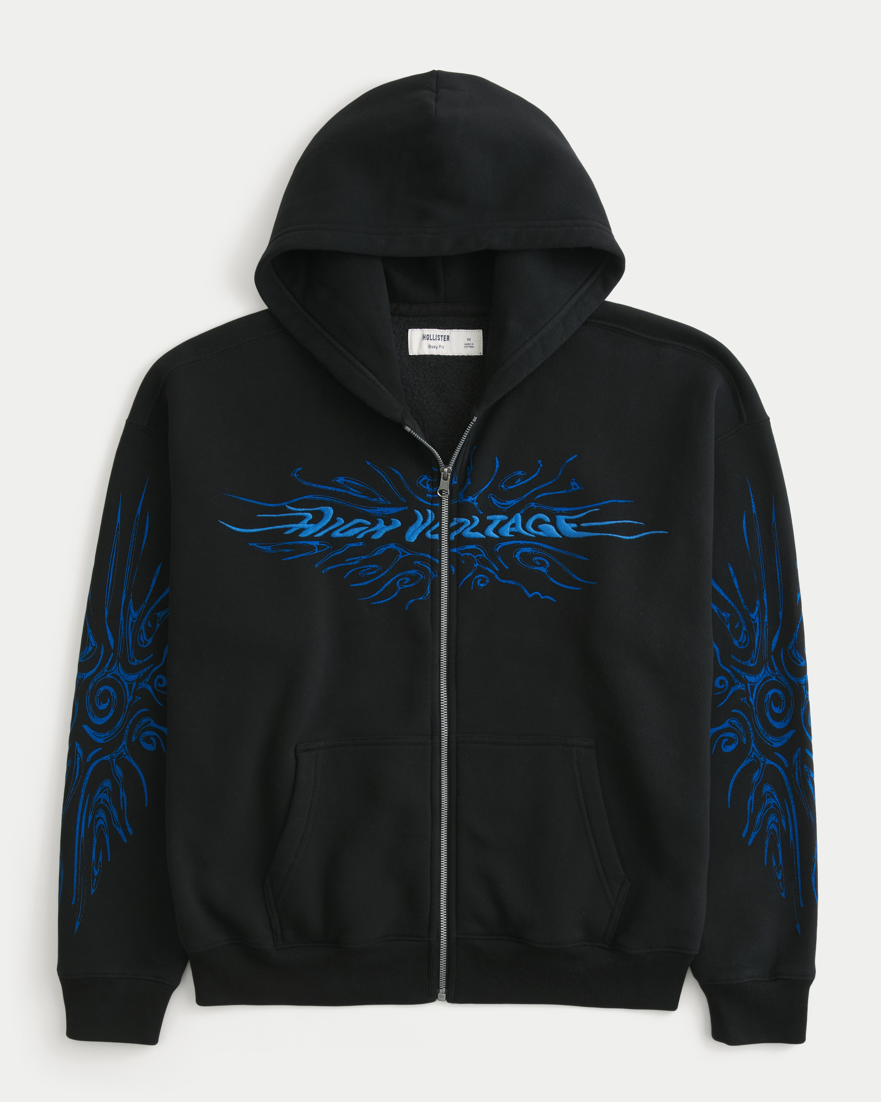 Boxy Zip-Up High Voltage Graphic Hoodie