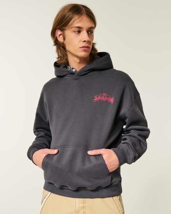 Boxy 21 Savage Graphic Hoodie, Charcoal Gray view 2