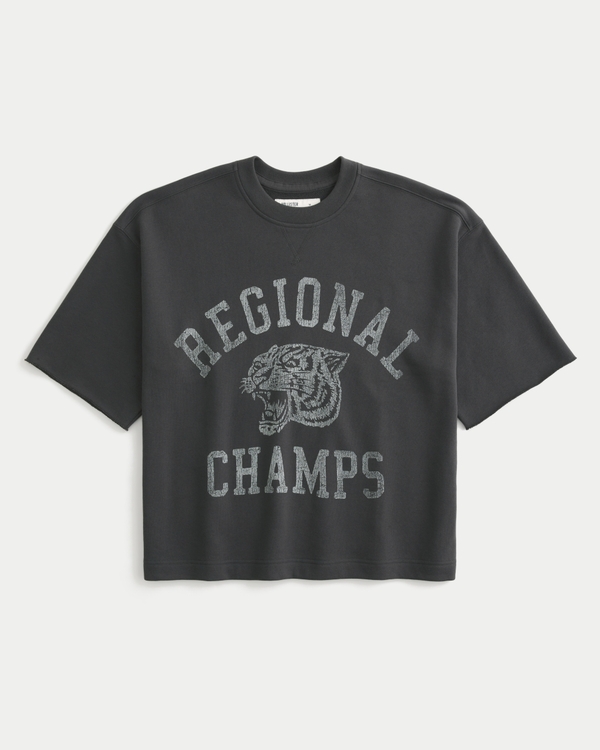 Boxy Short-Sleeve Regional Champs Graphic Sweatshirt, Black view 1