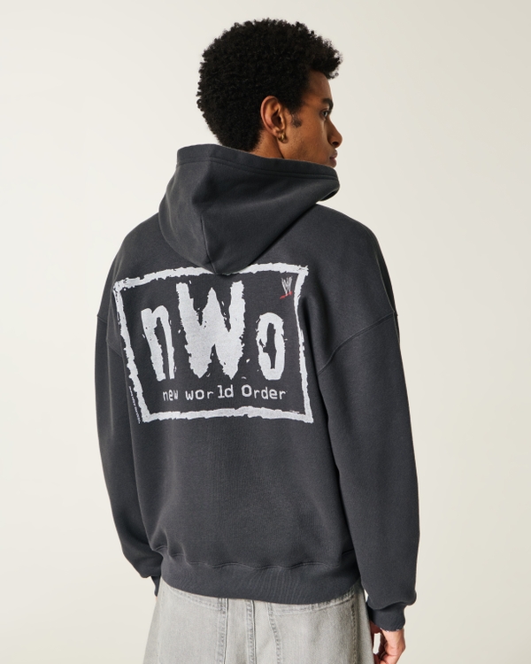 Boxy WWE nWo Graphic Zip-Up Hoodie, Black view 1