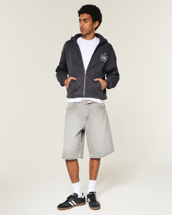 Boxy WWE nWo Graphic Zip-Up Hoodie, Black view 2