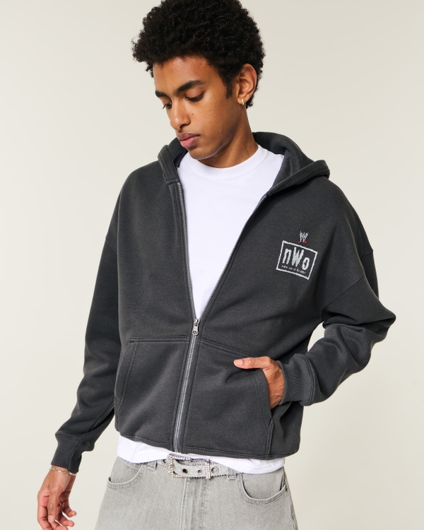 Men's Boxy WWE nWo Graphic Zip-Up Hoodie | Men's Tops