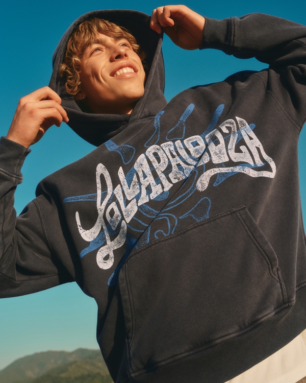 Boxy Lollapalooza Graphic Hoodie, Black view 1