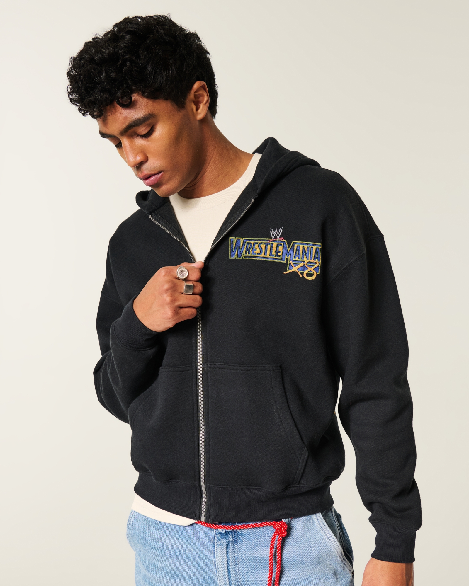 Men's Boxy Zip-Up WrestleMania Graphic Hoodie | Men's Tops