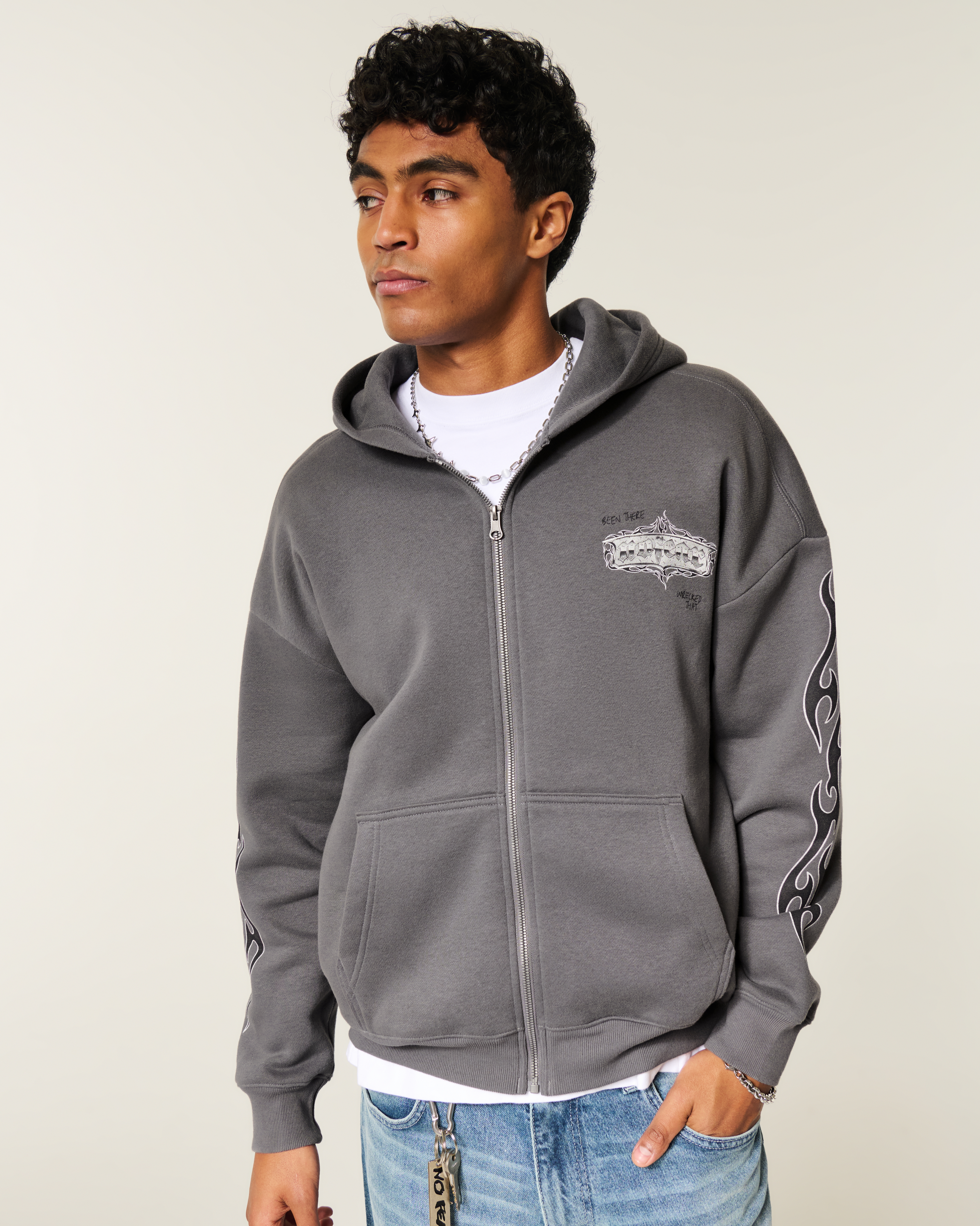 Boxy Zip-Up No Fear Graphic Hoodie