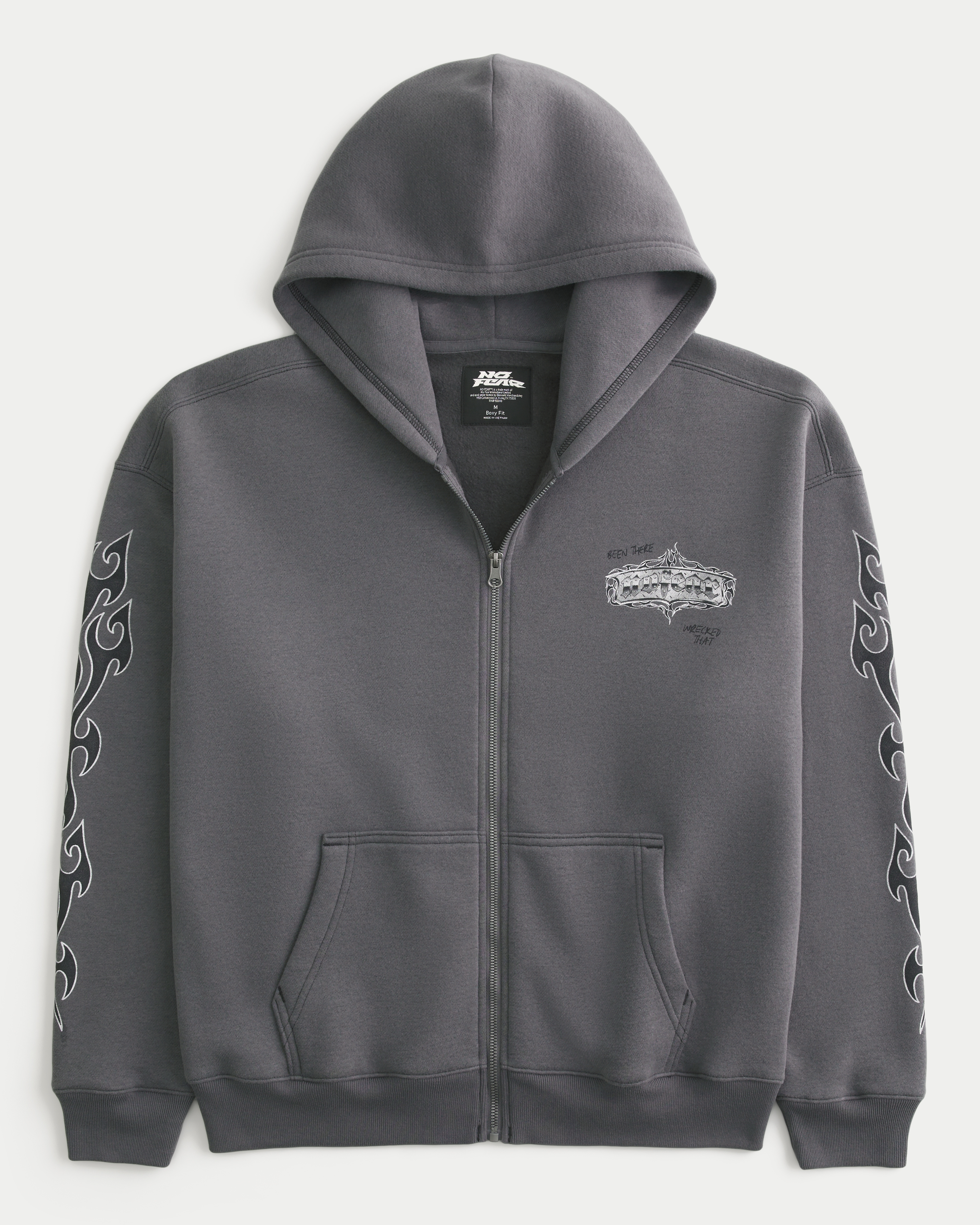 Boxy Zip-Up No Fear Graphic Hoodie