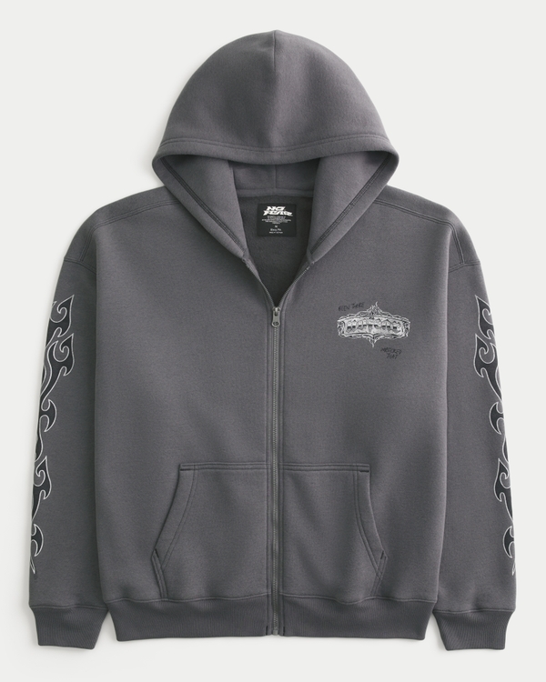 Men's Boxy Zip-Up No Fear Graphic Hoodie | Men's Tops