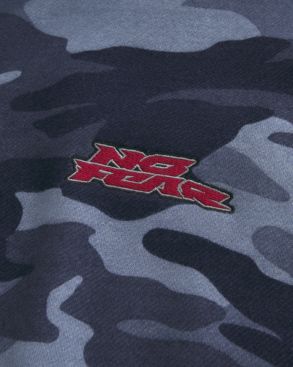 Men's Boxy Zip-Up No Fear Graphic Camo Hoodie | Men's Clearance
