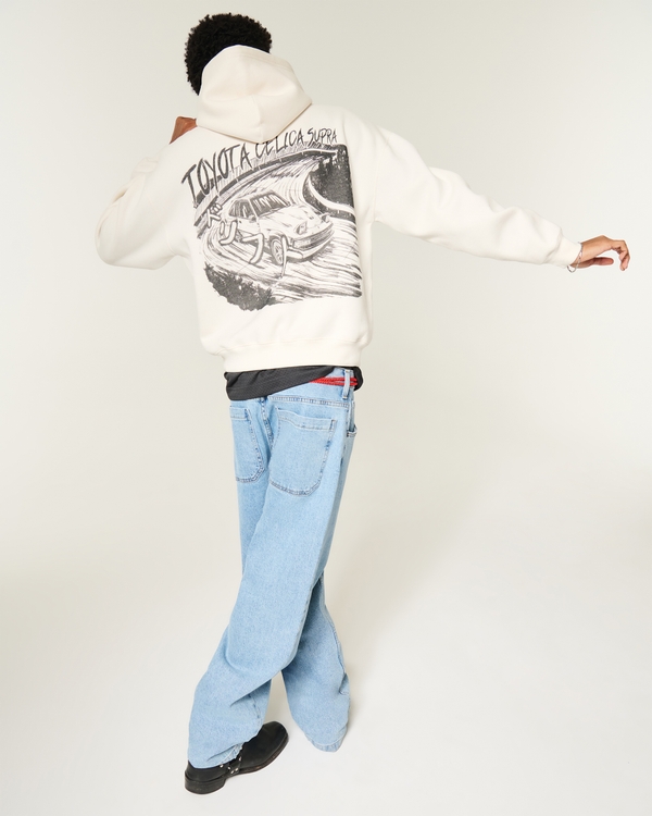 Boxy Toyota Celica Supra Graphic Hoodie, Cream view 1