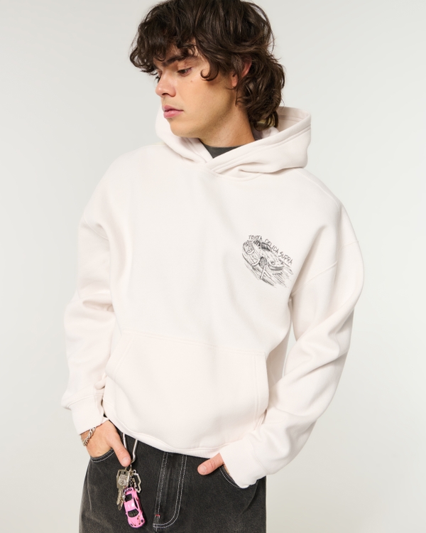 Boxy Toyota Celica Supra Graphic Hoodie, Cream view 1