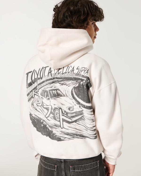 Boxy Toyota Celica Supra Graphic Hoodie, Cream view 2