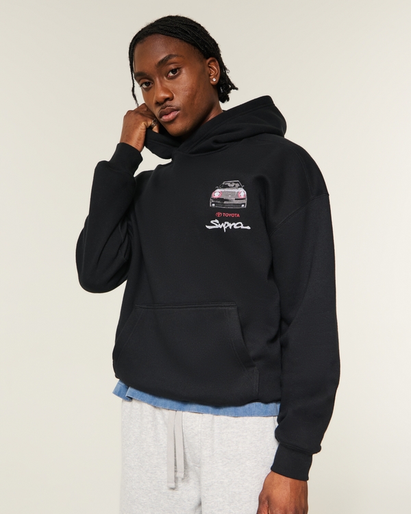 Boxy Toyota Supra Graphic Hoodie, Black view 1