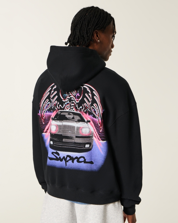 Boxy Toyota Supra Graphic Hoodie, Black view 2