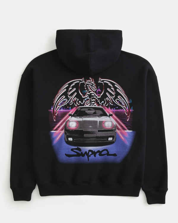 Boxy Toyota Supra Graphic Hoodie, Black view 2