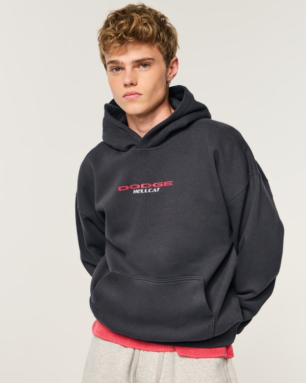 Boxy Dodge SRT Hellcat Graphic Hoodie, Black view 1