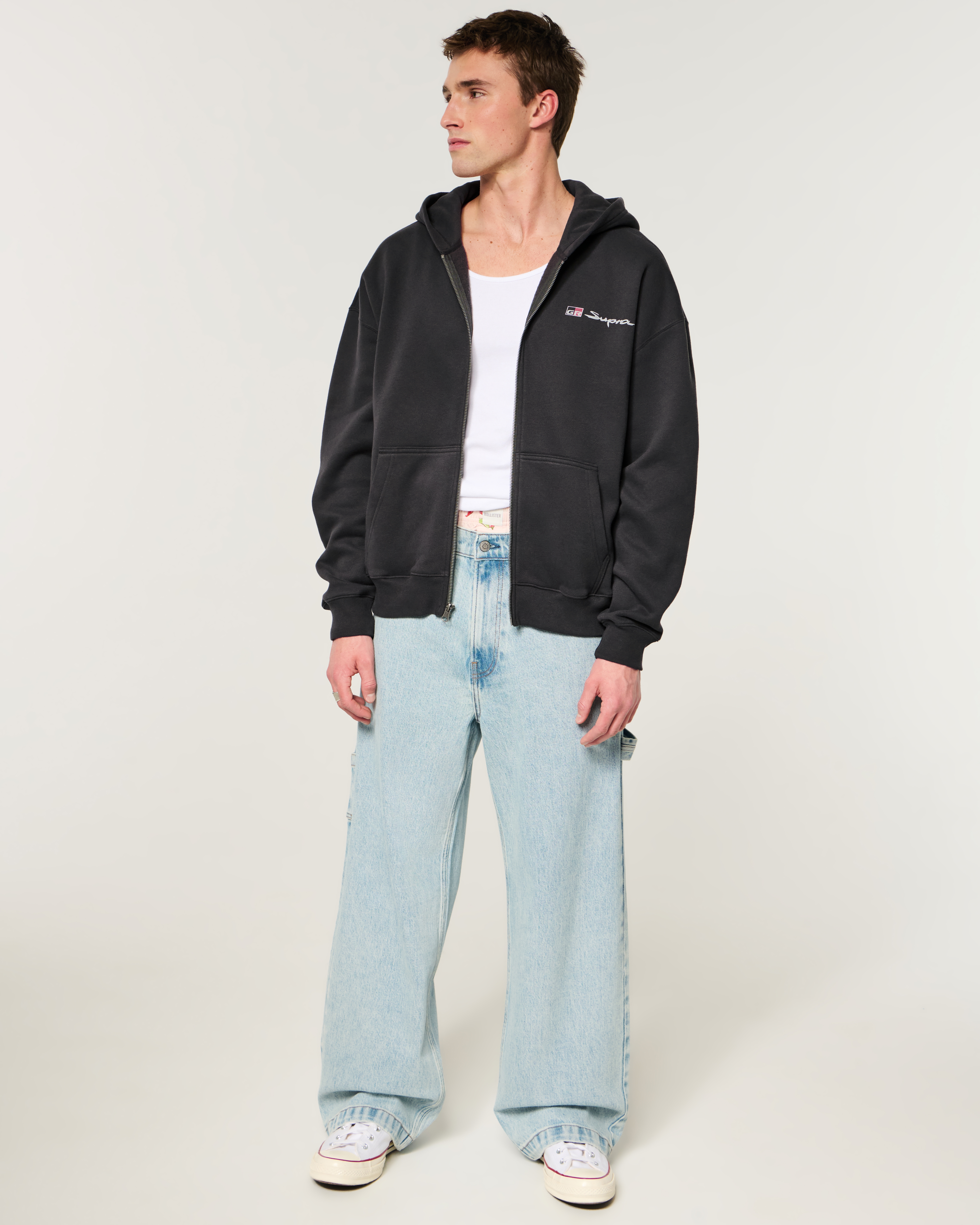 Boxy Zip-Up Toyota Supra Graphic Hoodie