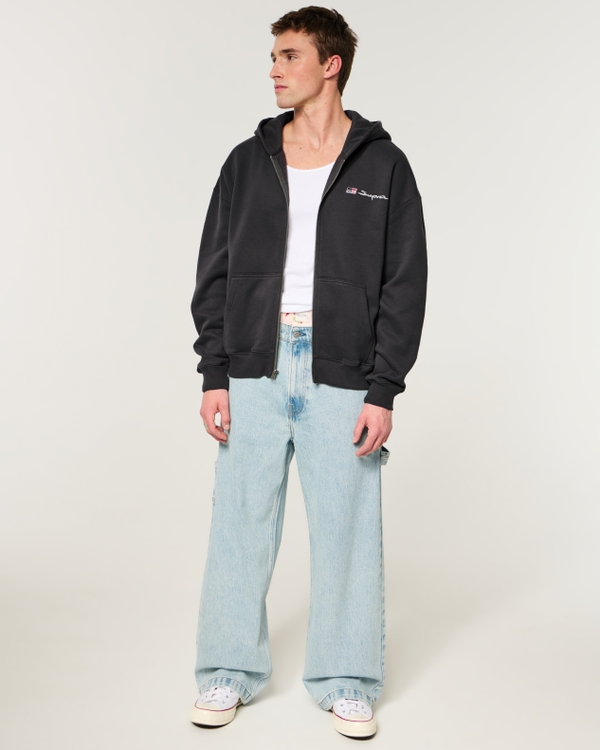 Boxy Zip-Up Toyota Supra Graphic Hoodie, Black view 2