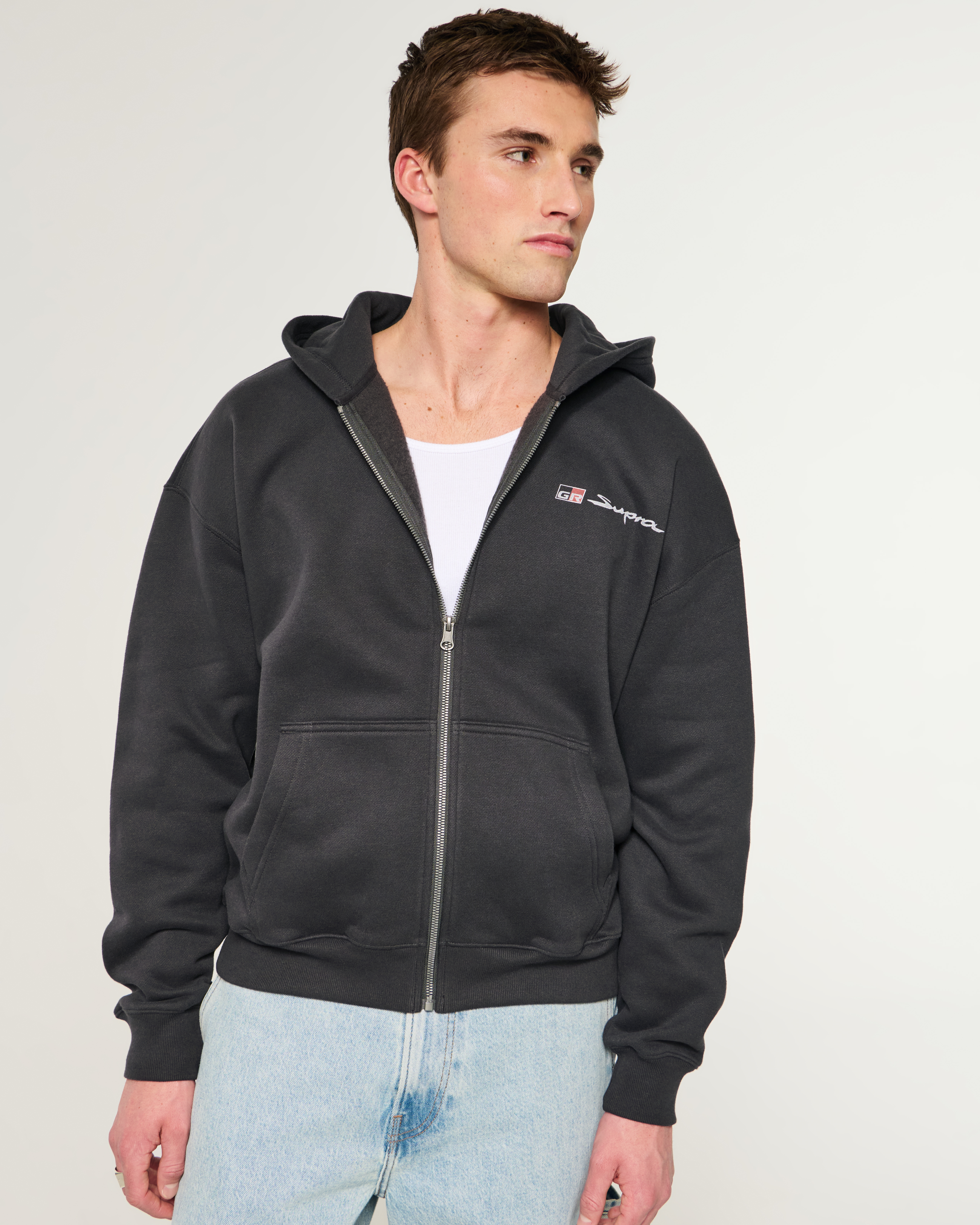 Boxy Zip-Up Toyota Supra Graphic Hoodie