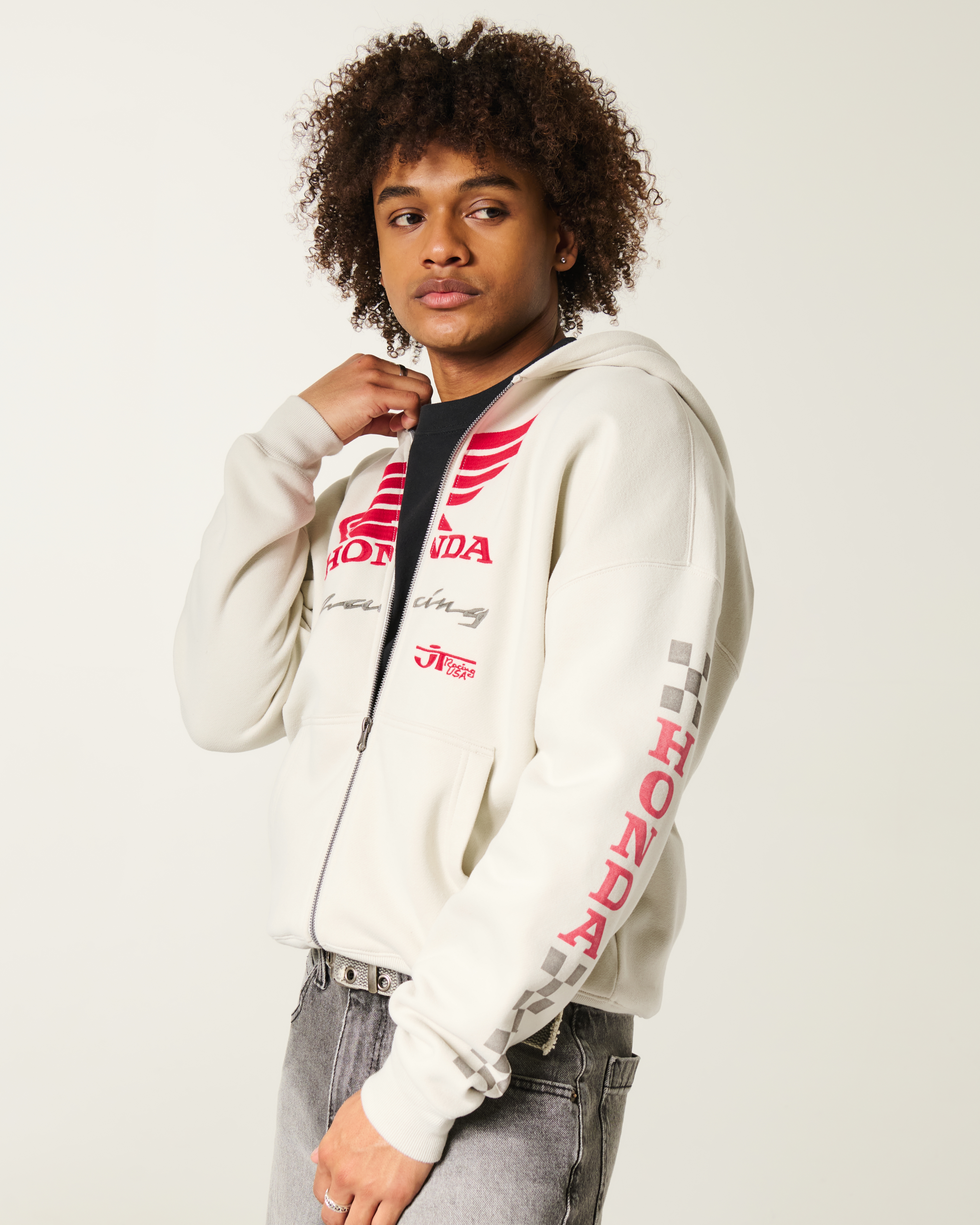 Boxy Zip-Up Honda Racing Graphic Hoodie