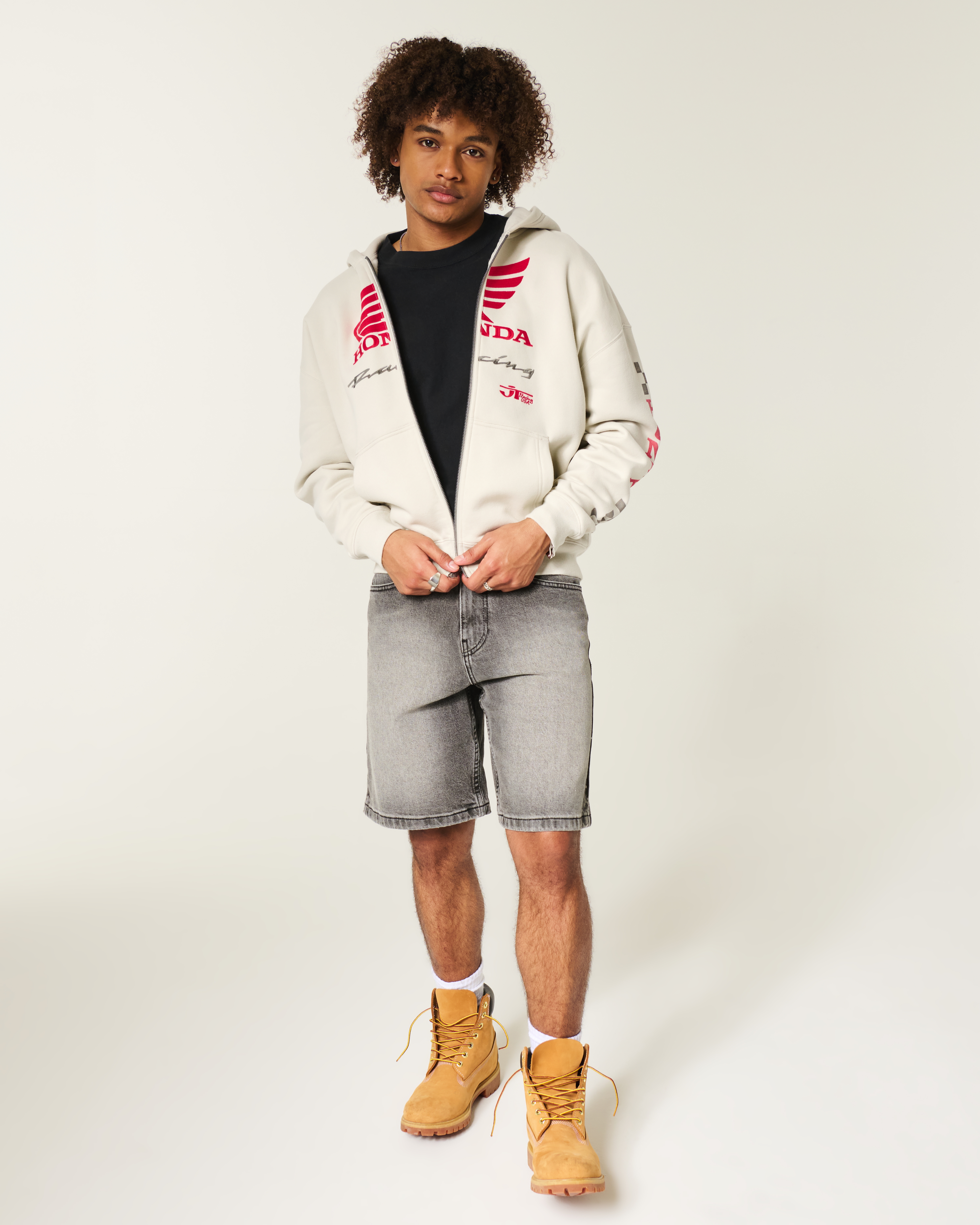 Boxy Zip-Up Honda Racing Graphic Hoodie