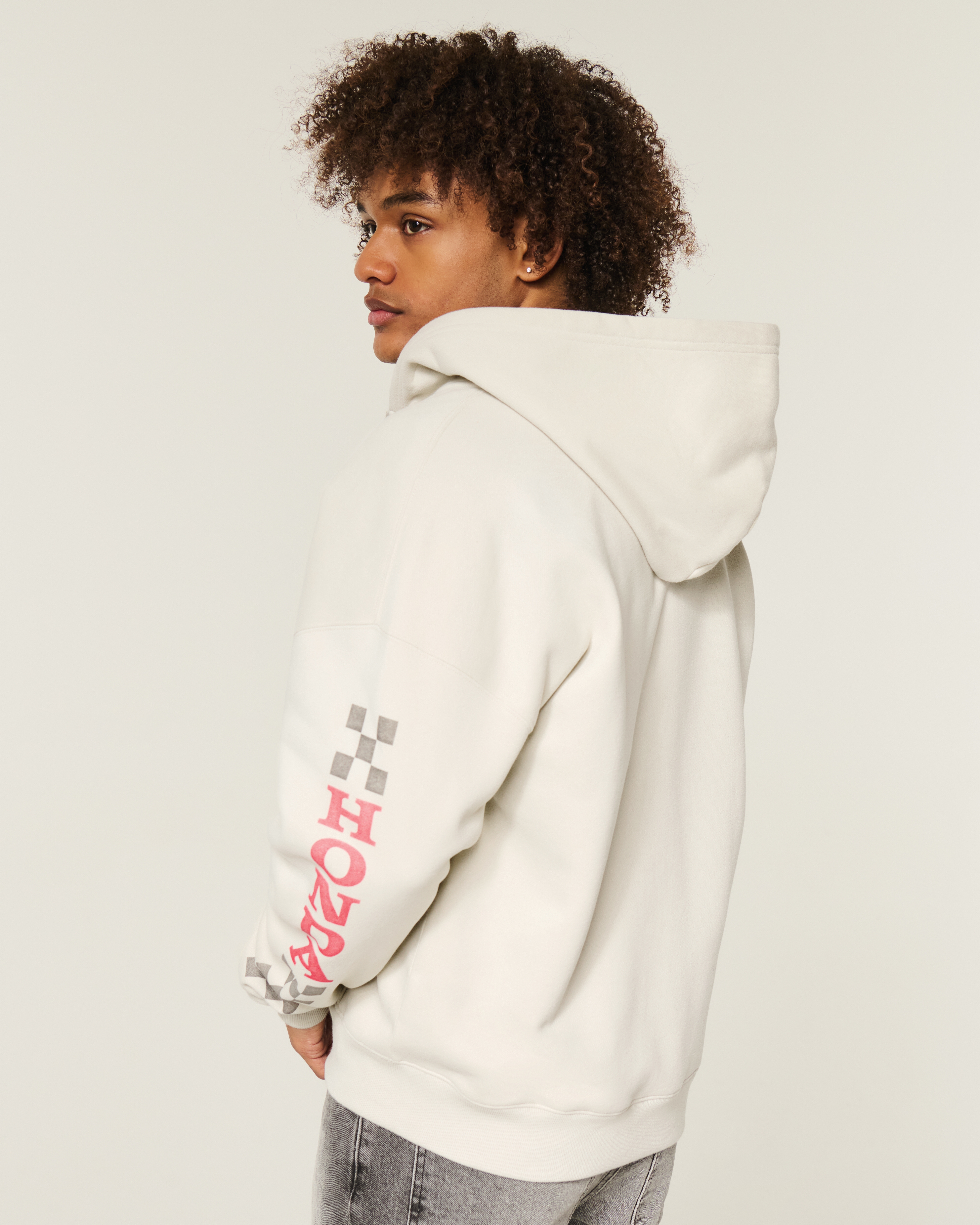 Boxy Zip-Up Honda Racing Graphic Hoodie