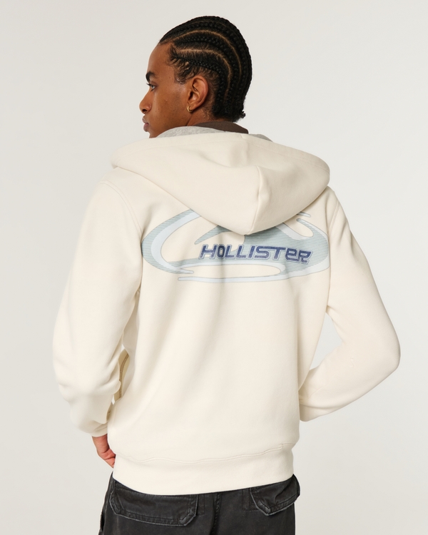Zip-Up Logo Graphic Hoodie, Cream view 2