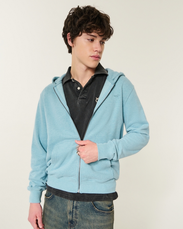 Zip-Up Icon Hoodie, Gray Blue view 1