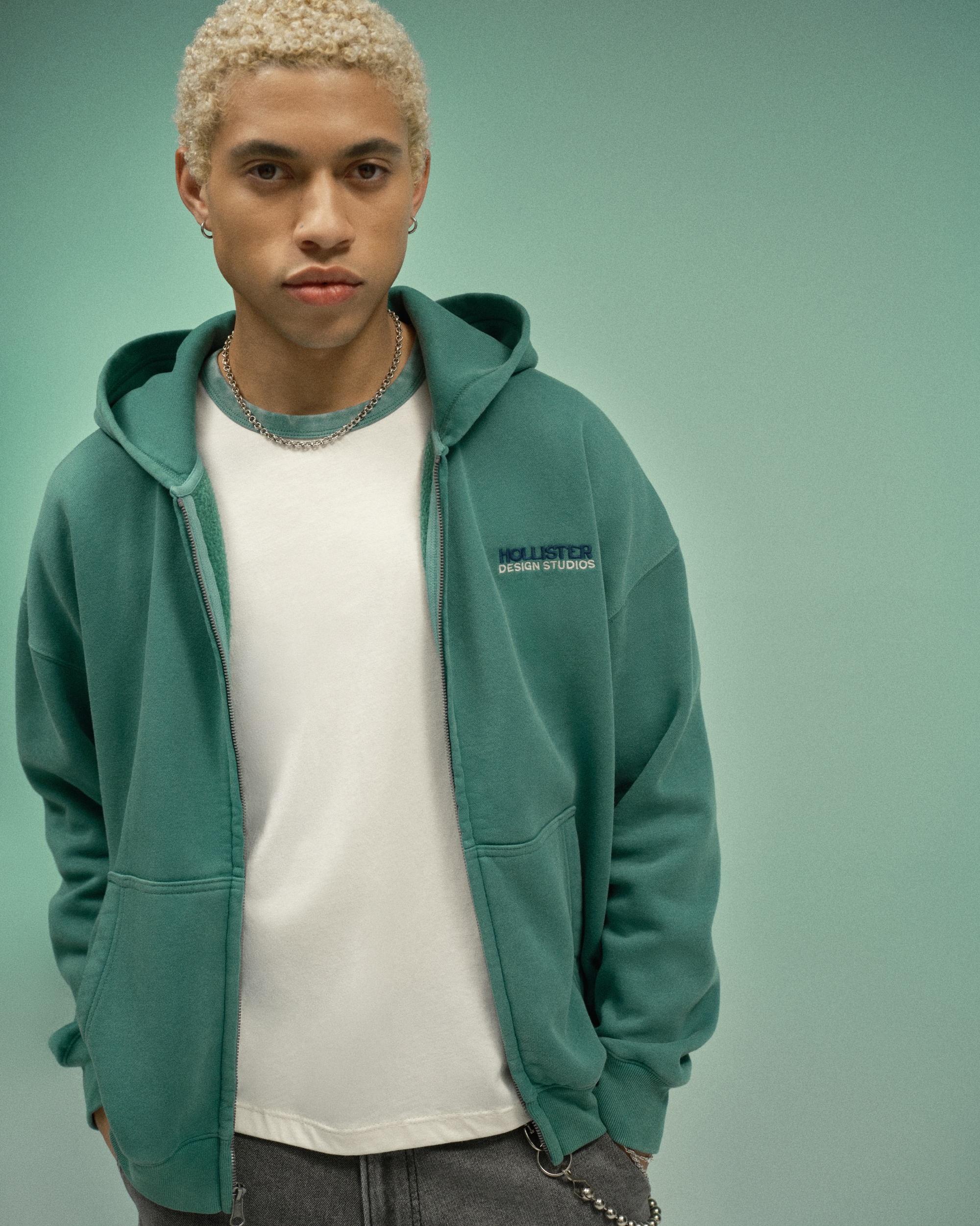 Boxy Zip-Up Logo Graphic Hoodie