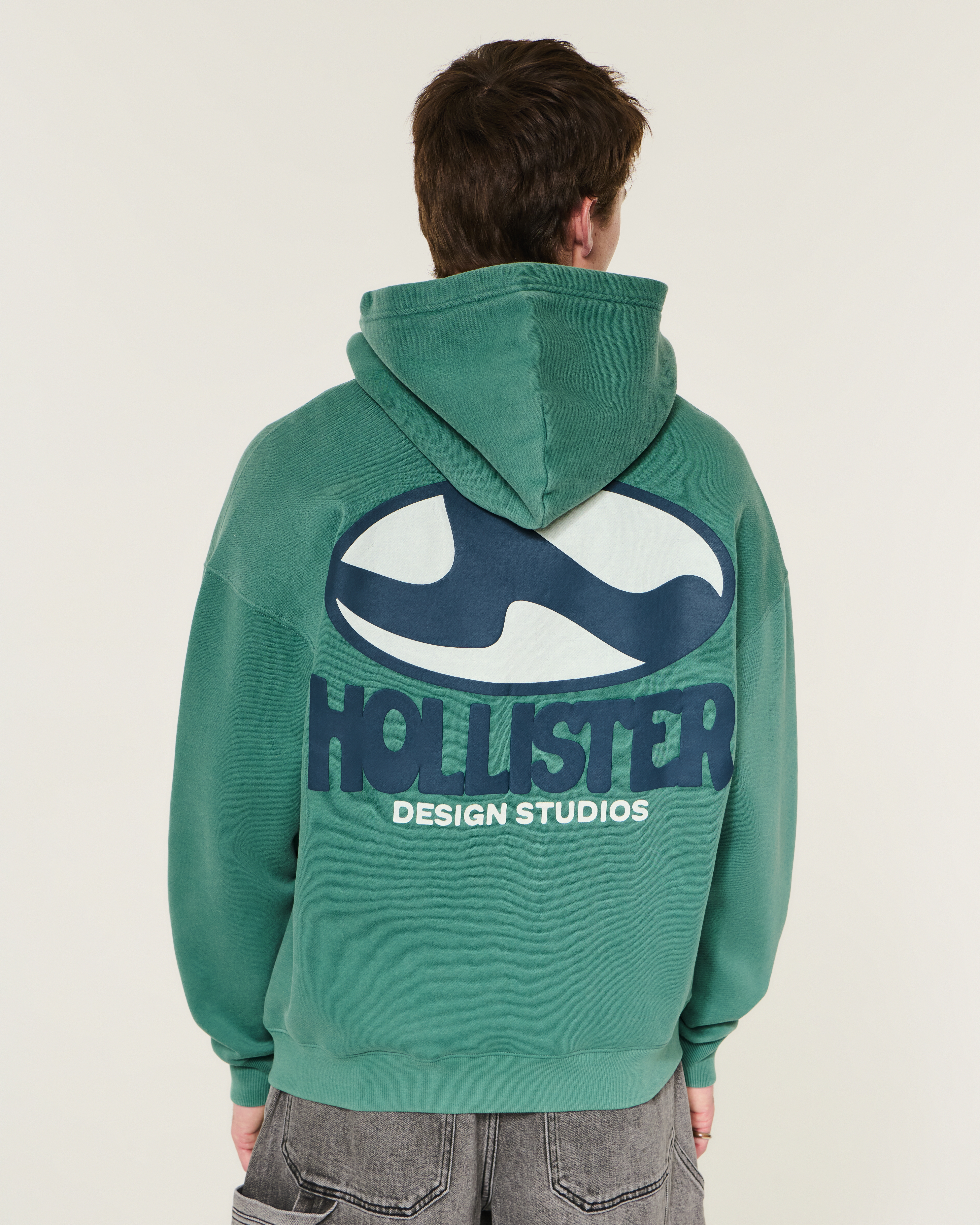 Boxy Zip-Up Logo Graphic Hoodie