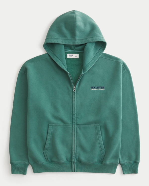 Men's Boxy Zip-Up Logo Graphic Hoodie | Men's Clearance