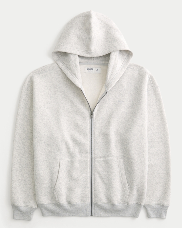 Kastiger Hoodie mit Reißverschluss, Hellgrau Meliert view 1