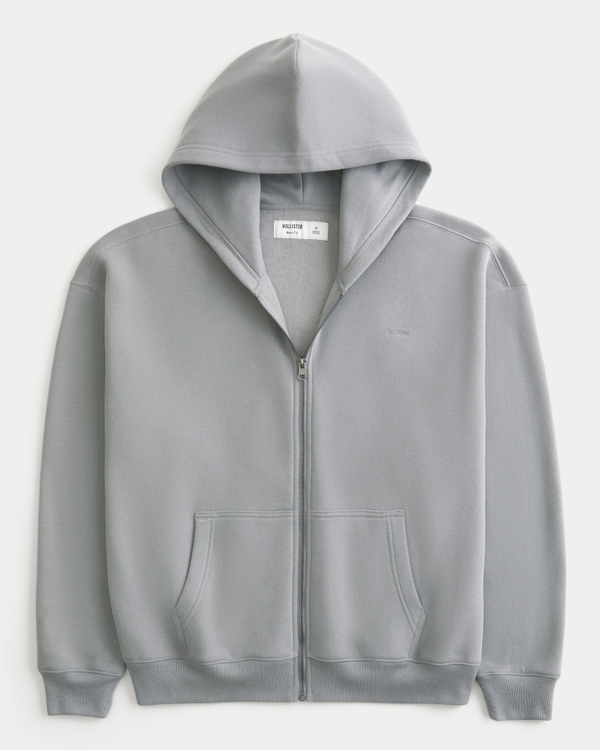 Kastiger Hoodie mit Reißverschluss, Grau view 1