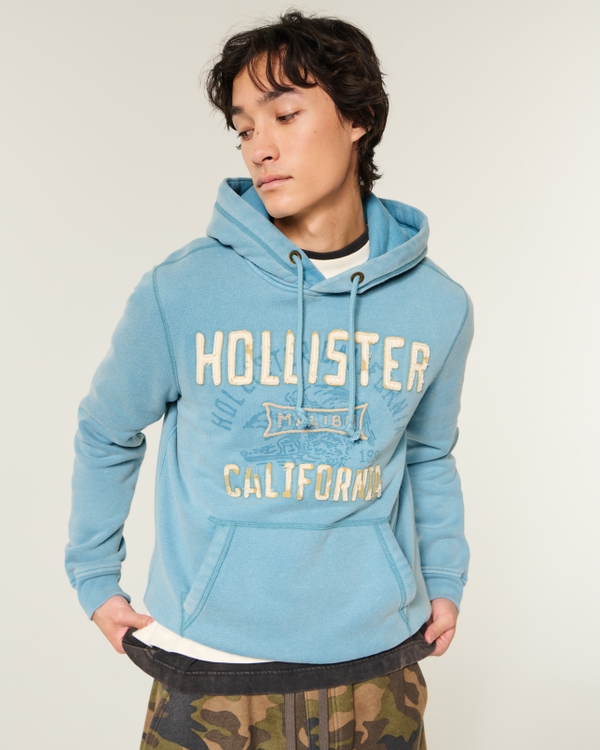 Washed Logo Graphic Hoodie, Gray Blue view 1