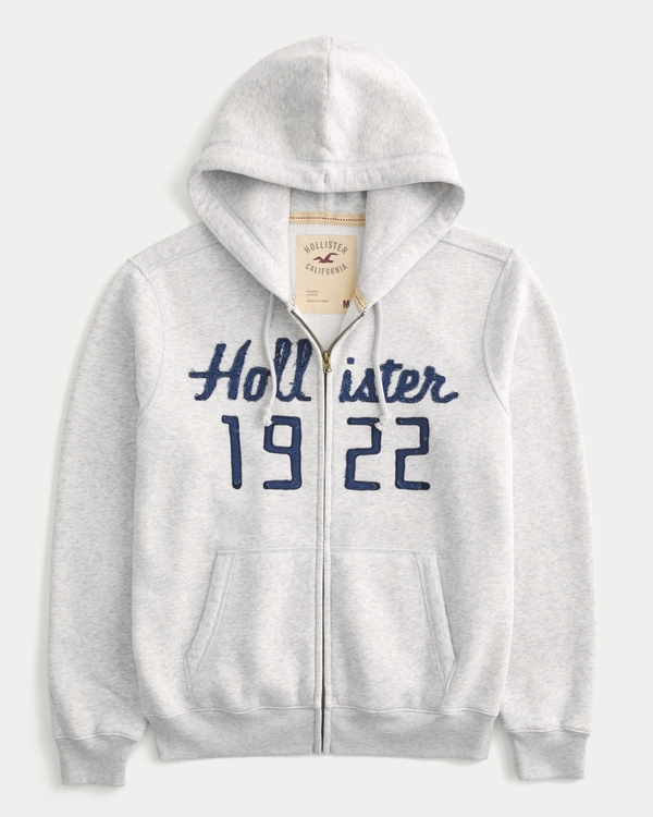 Men's Washed Zip-Up Logo Graphic Hoodie | Men's Tops | HollisterCo.ca