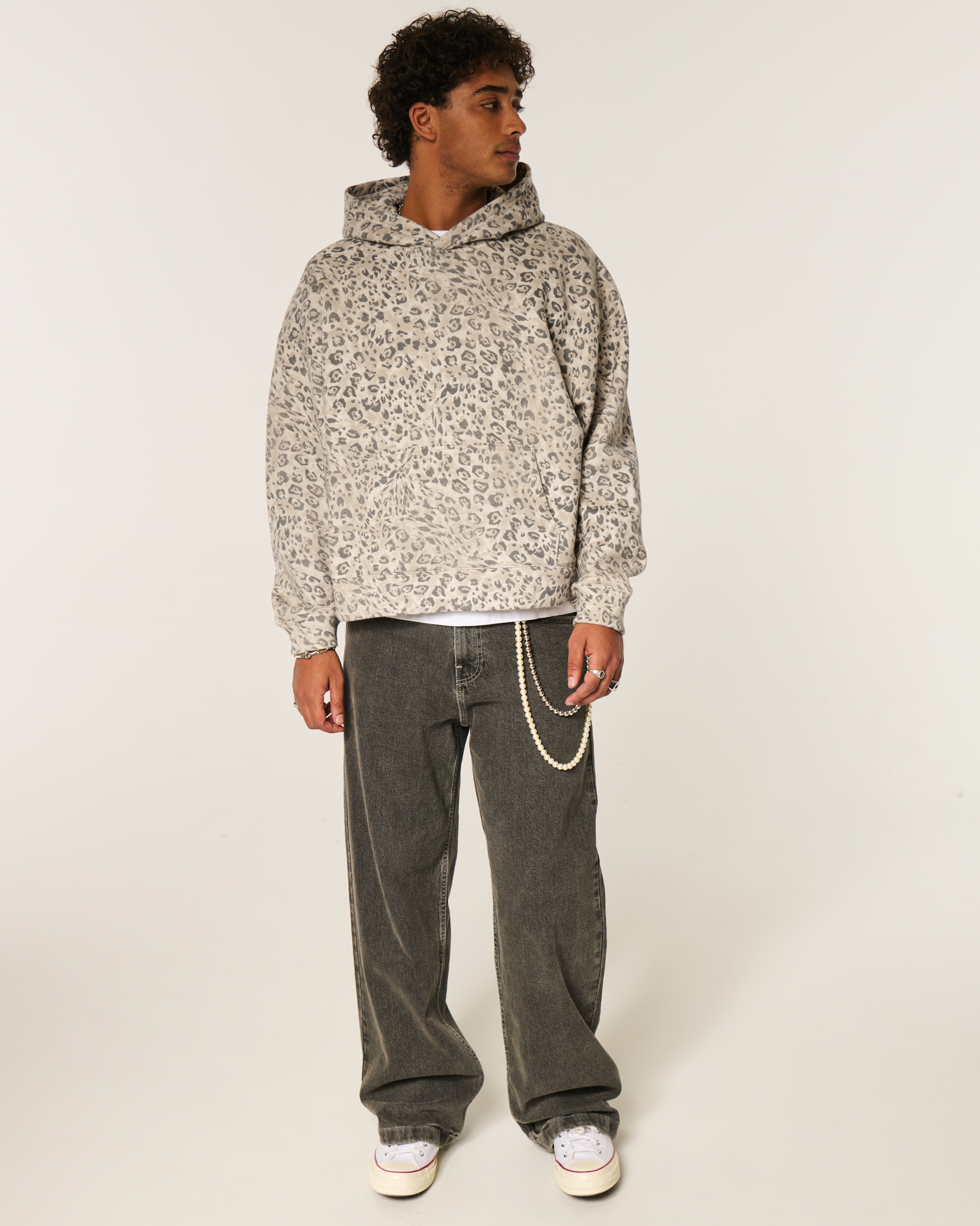 Hollister Feel Good Super Boxy Leopard Print Hoodie