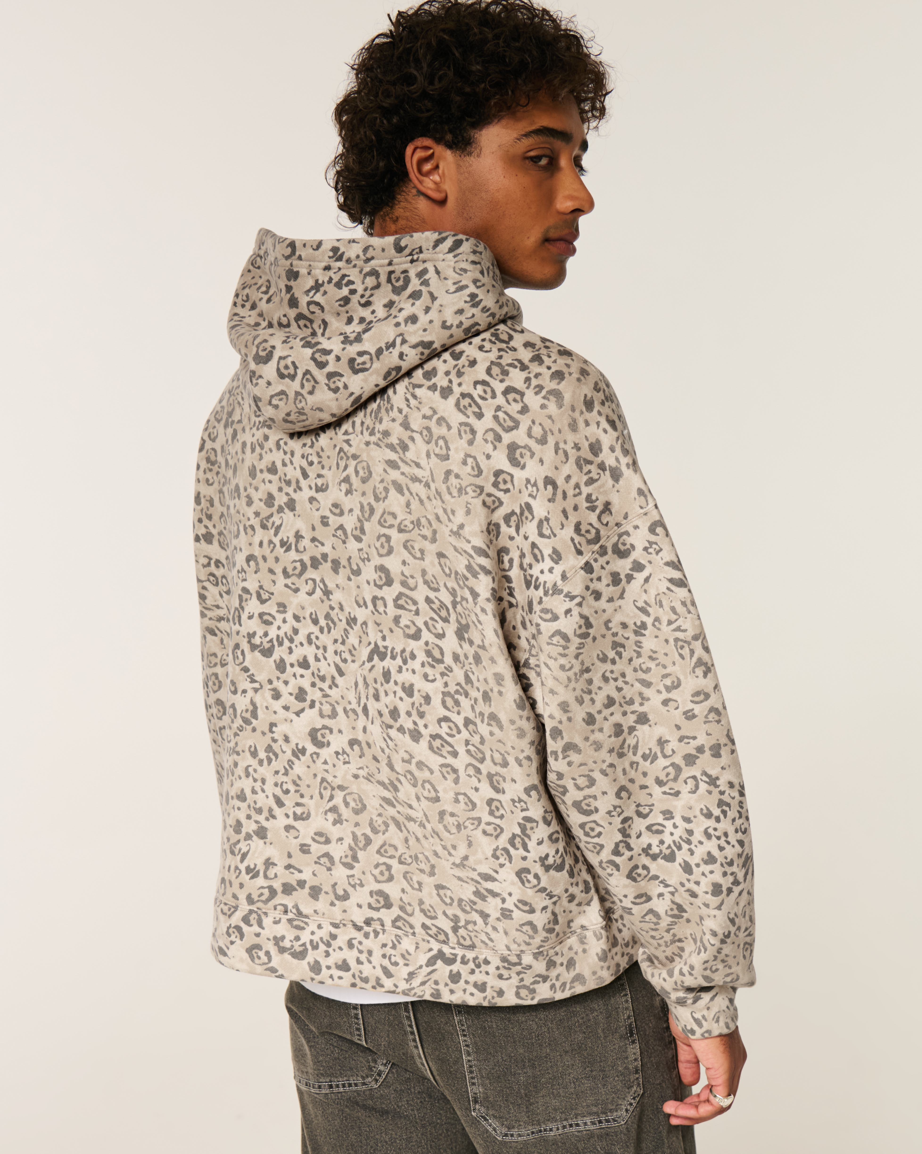 Hollister Feel Good Super Boxy Leopard Print Hoodie