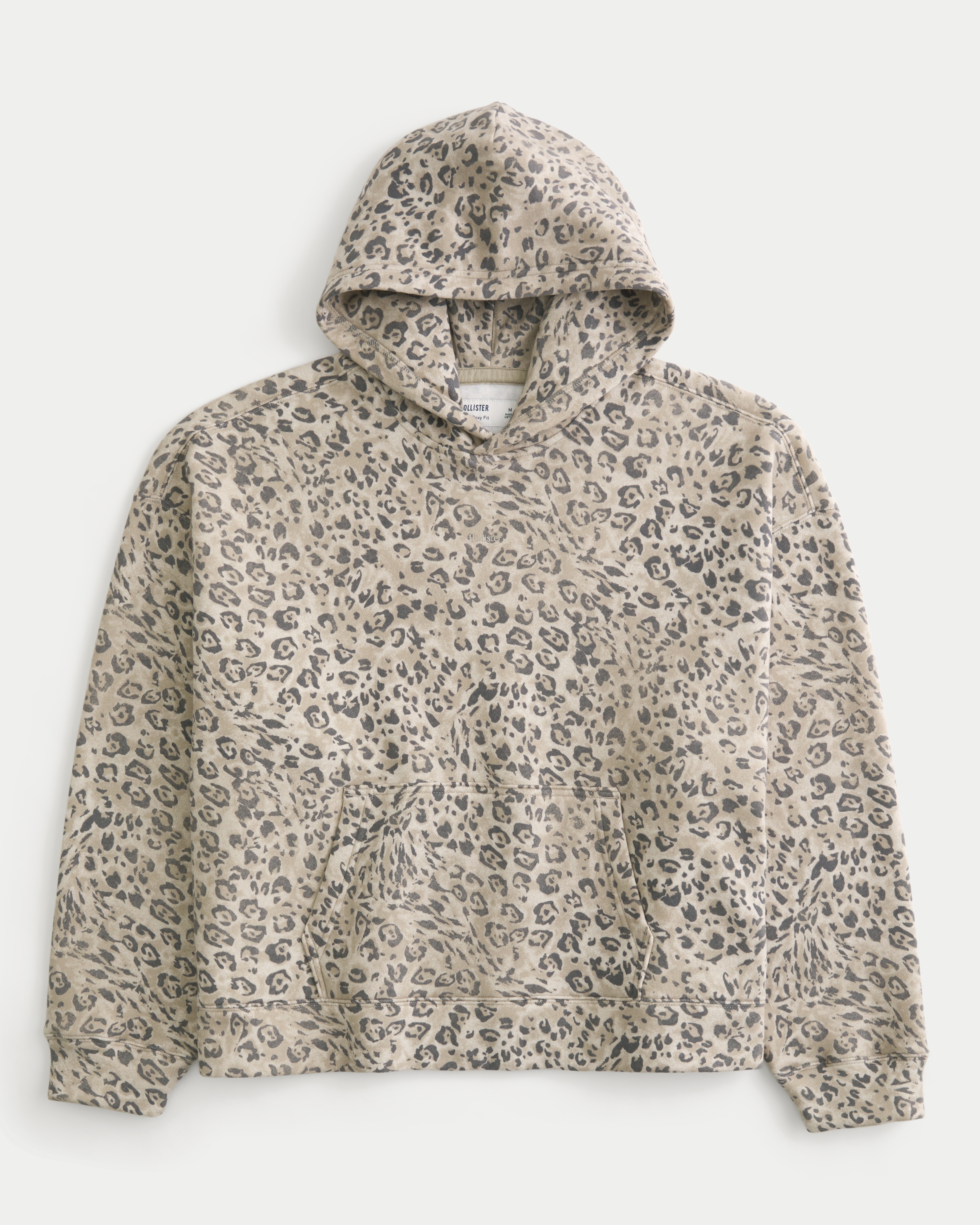 Hollister Feel Good Super Boxy Leopard Print Hoodie