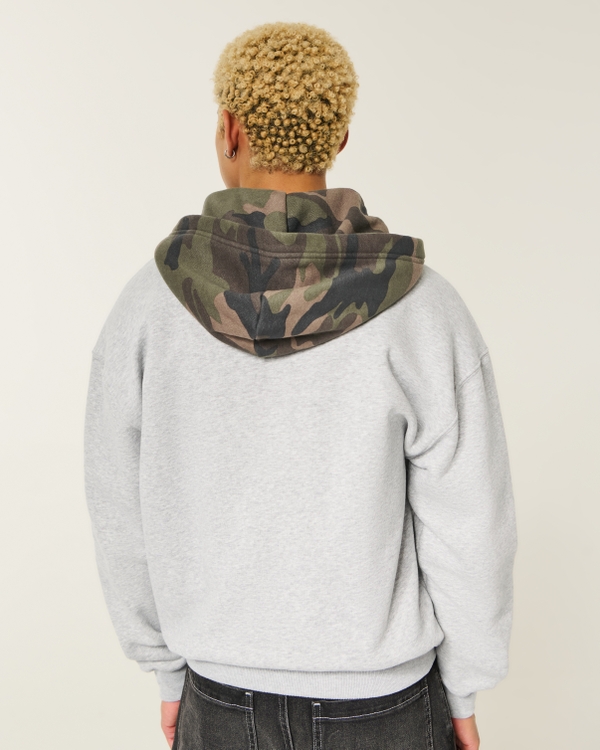 Boxy Zip-Up Eagle Graphic Hoodie, Heather Gray view 2