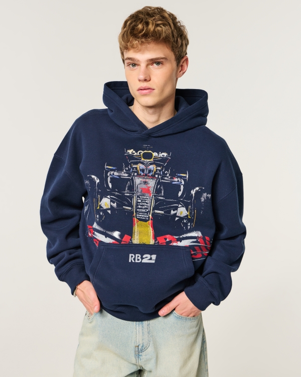 Boxy Oracle Red Bull Racing Graphic Hoodie, Navy view 1