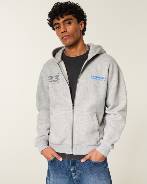 Boxy Zip-Up Atlassian Williams Racing Graphic Hoodie, Heather Gray view 1