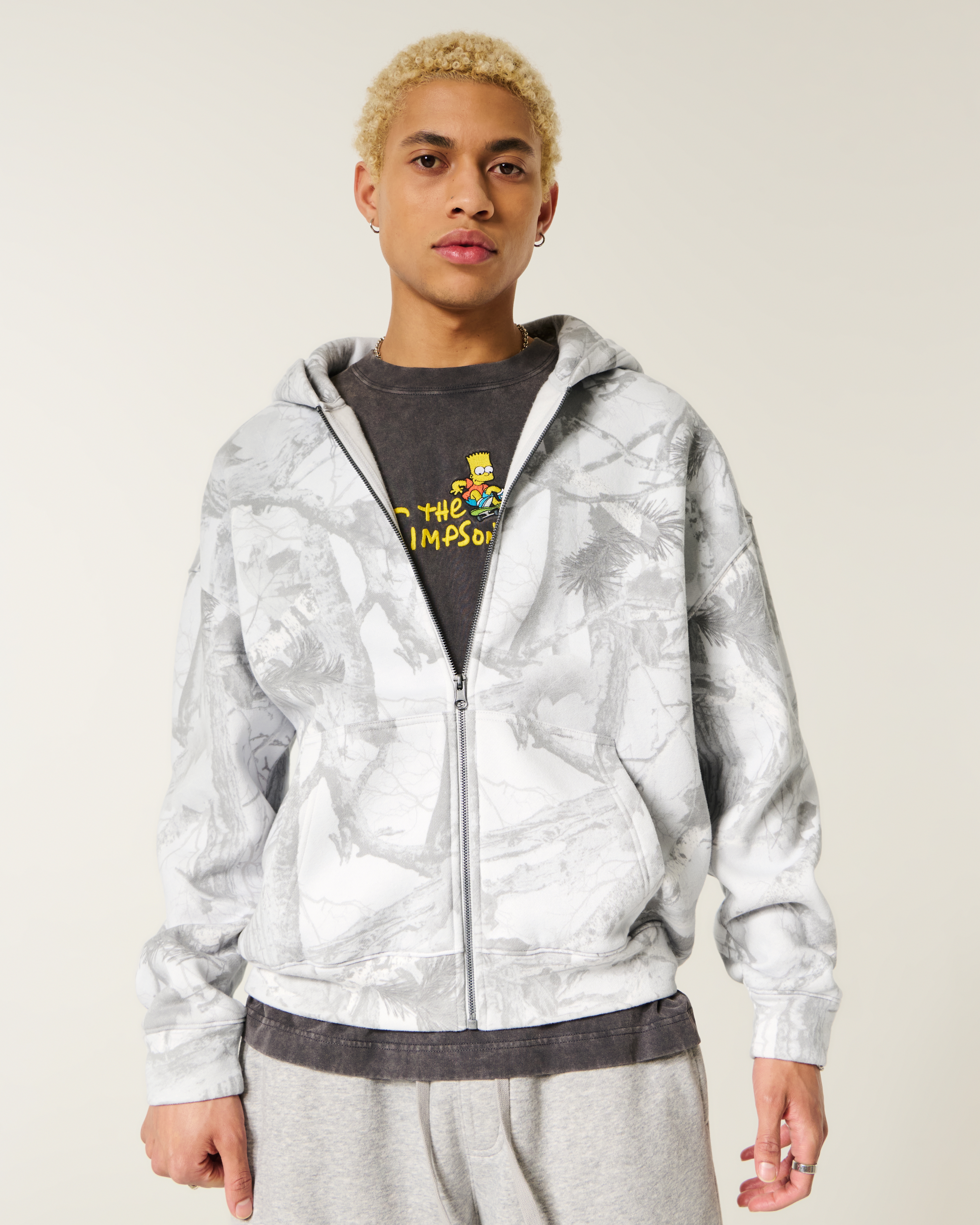 Boxy Camo Zip-Up Hoodie