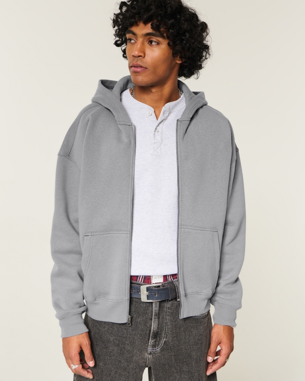 Boxy Zip-Up Hoodie, Gray view 1