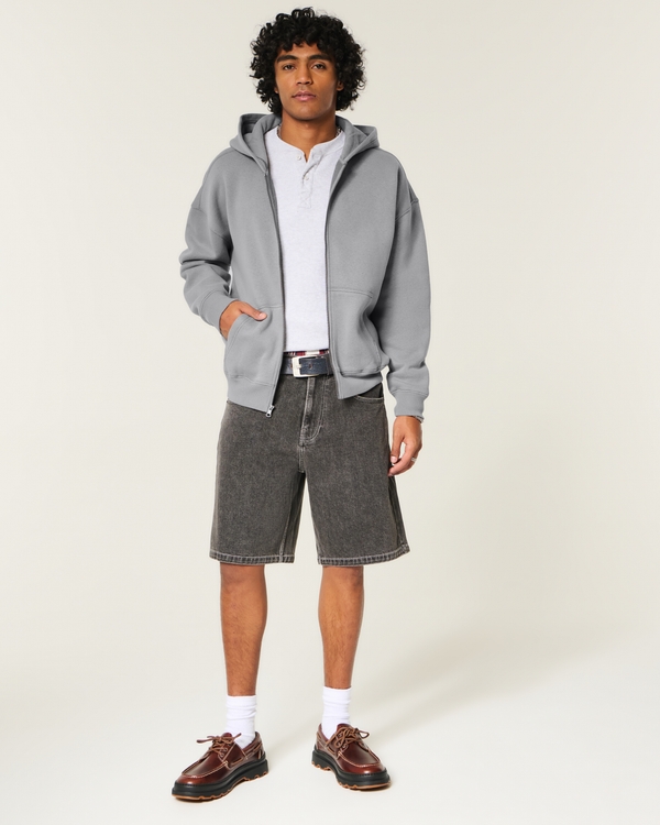 Boxy Zip-Up Hoodie, Gray view 2