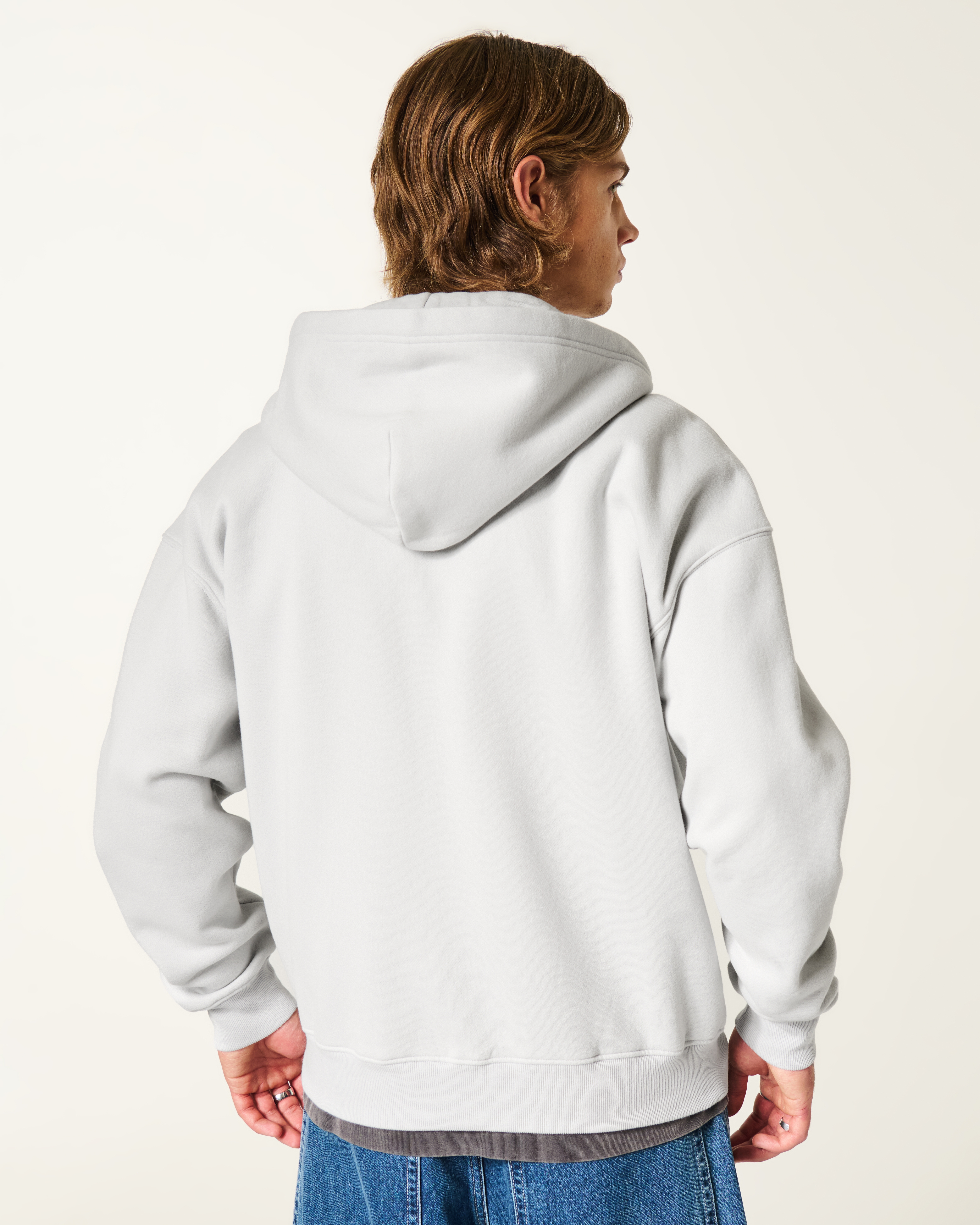 Hollister Feel Good Boxy Zip-Up Angel Graphic Hoodie